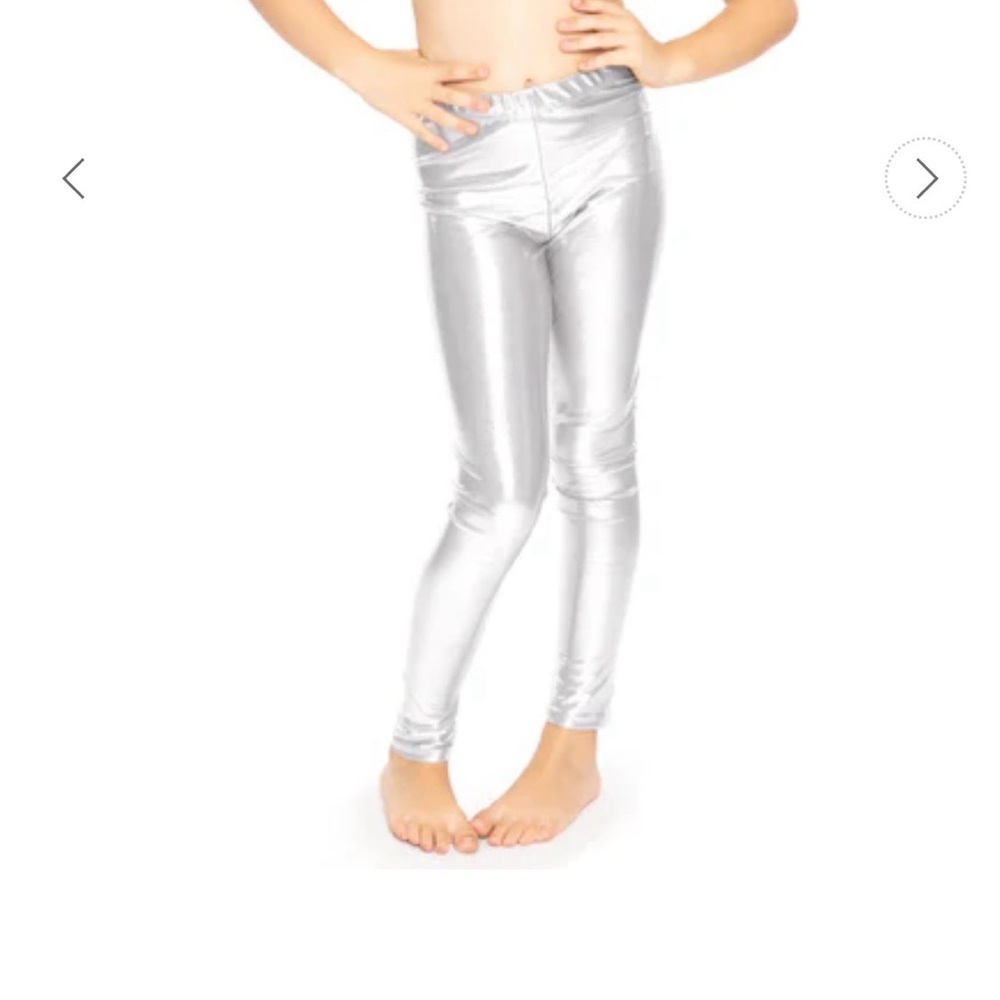 Stretch is Comfort Girl's Metallic Mystique Leggings in Silver size 6 EUC Bling